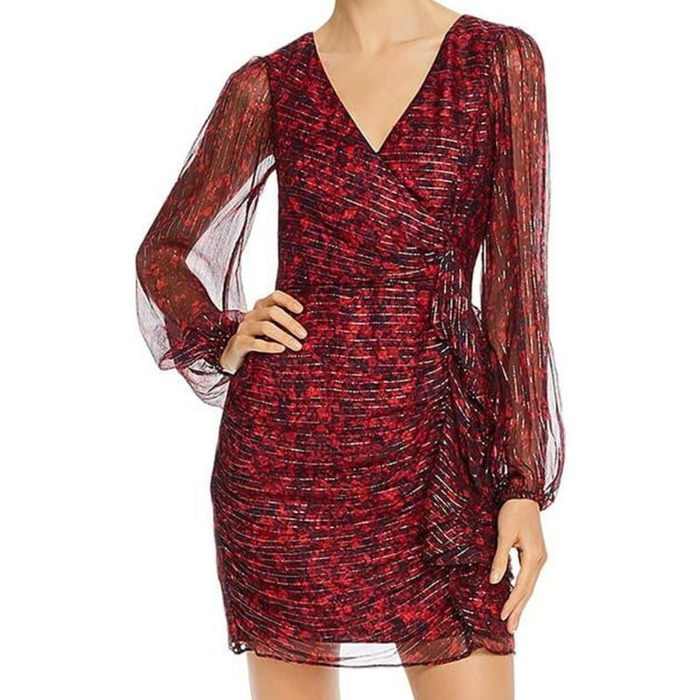 Parker Elegant Red Sheer Sleeve Dress